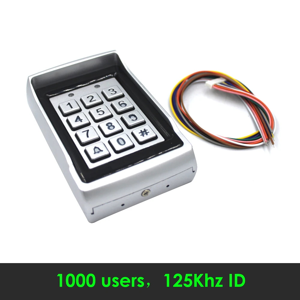 Controle de acesso para porta com código independente, 1000 usuários, caixa de metal 125khz, cartão rfid, controle de acesso com teclado e luz de fundo