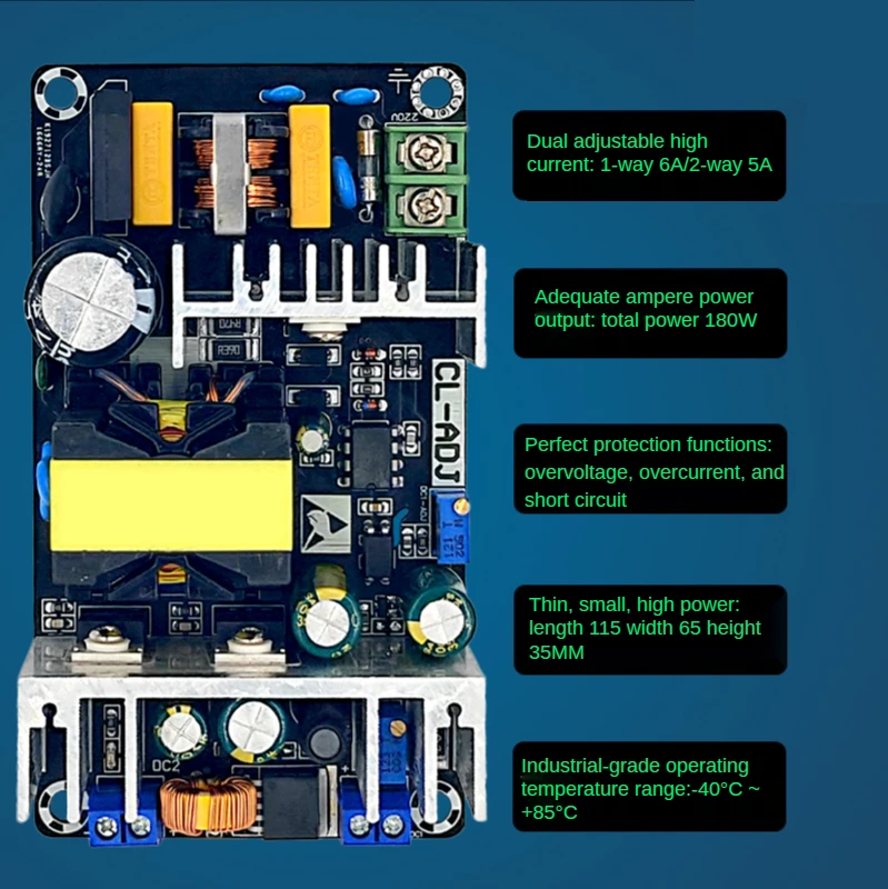 Dual 18v-33v / 6A 1.25v-31v5a output multipurpose 180W bare board power supply