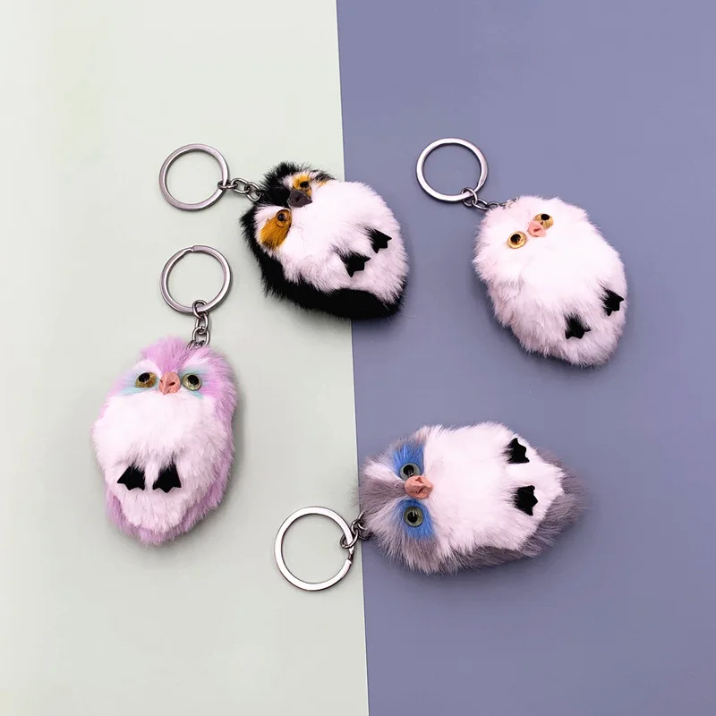 Fluffy Rabbit Fur Pompom Mini Owl Keychain For Women Cute Tiny Plush Owl On Bags Girls Jewelry Party Gift