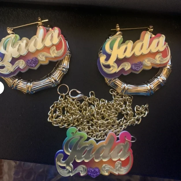 Lateefah Colorful Custom Bamboo Name Earring Glitter Color Acrylic Bamboo Hoop Earrings Stainless Steel Earrings for Women Gifts