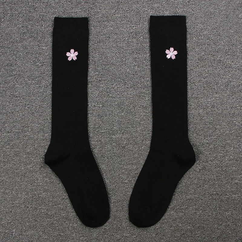 Stockings Cotton Girls Pure Cherry Blossoms Printing Embroidery Long Knee High JK Uniforms Socks Sports Long Socks For Girls