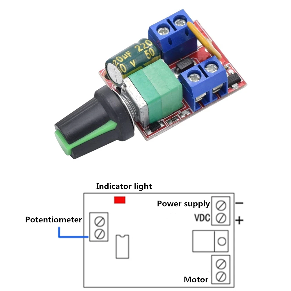 

Mini DC Motor PWM Speed Controller Module 3V 6V 12V 24V 35VDC 90W 5A DC Motor Speed Regulator Control Switch LED Dimmer