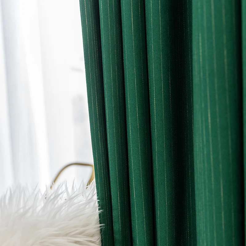 

Custom curtain Nordic livingroom Simplicity green stripe Jacquard window shading bedroom thick blackout curtain drape M890