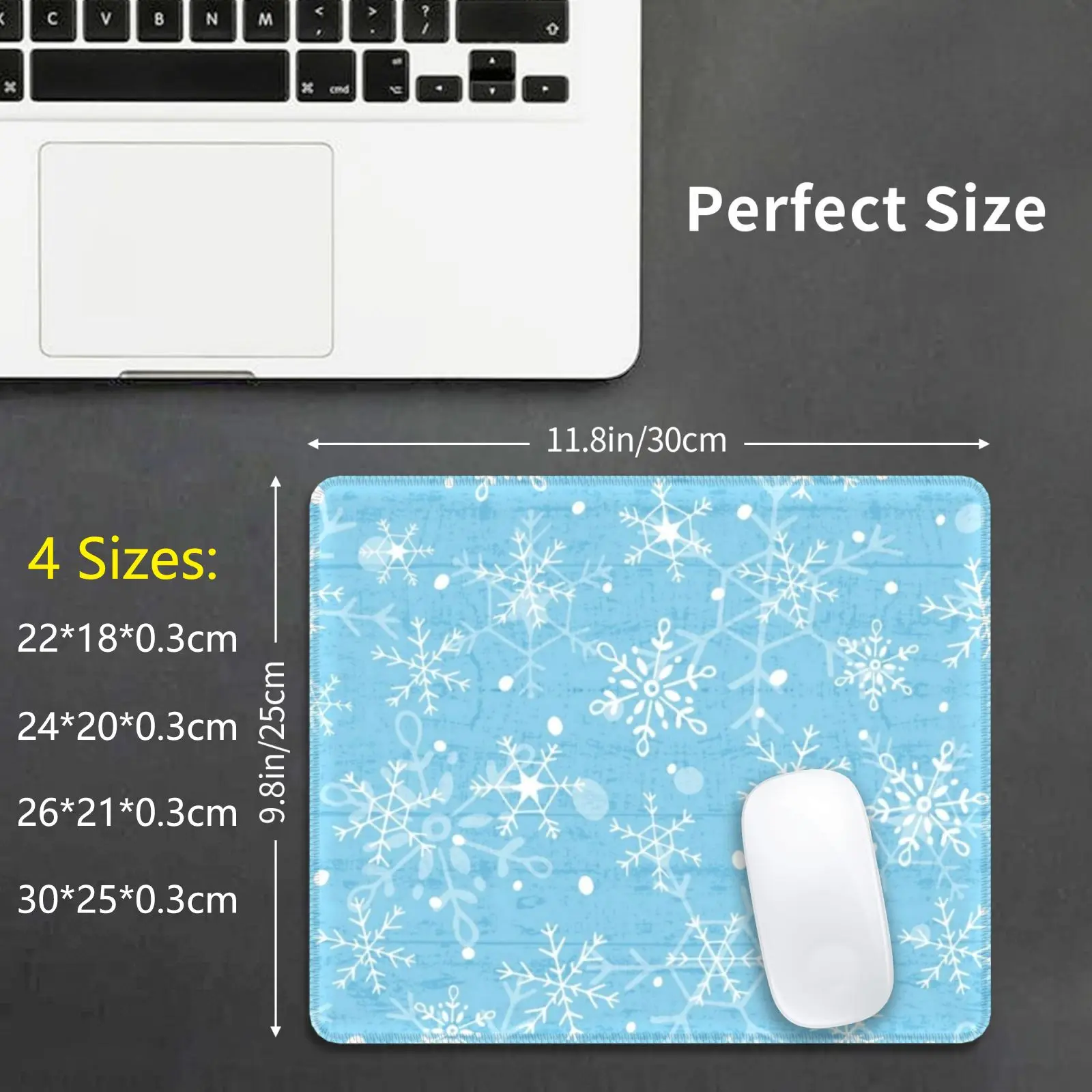 Snowflakes On Blue Wood Mouse Pad DIY Print Pattern Snowflakes Snow Winter Blue Light Blue Blue Wood