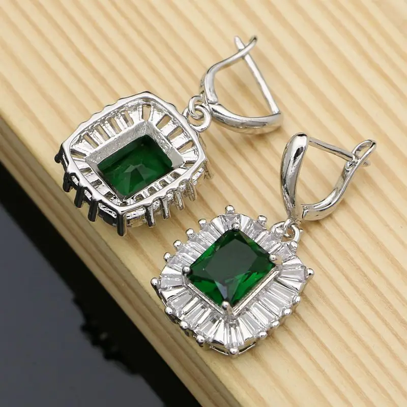 Bohemia 925 Sterling Silver Earrings for Women Natural Green Cubic Zirconia White Crystal Round Stone Fashion Earrings Jewelry