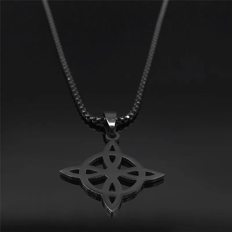 Stainless Steel Witchcraft Witch's Knot Geometry Long Chain Necklace for Men/Women Black Color Jewelry Bijoux Femme N4273S03