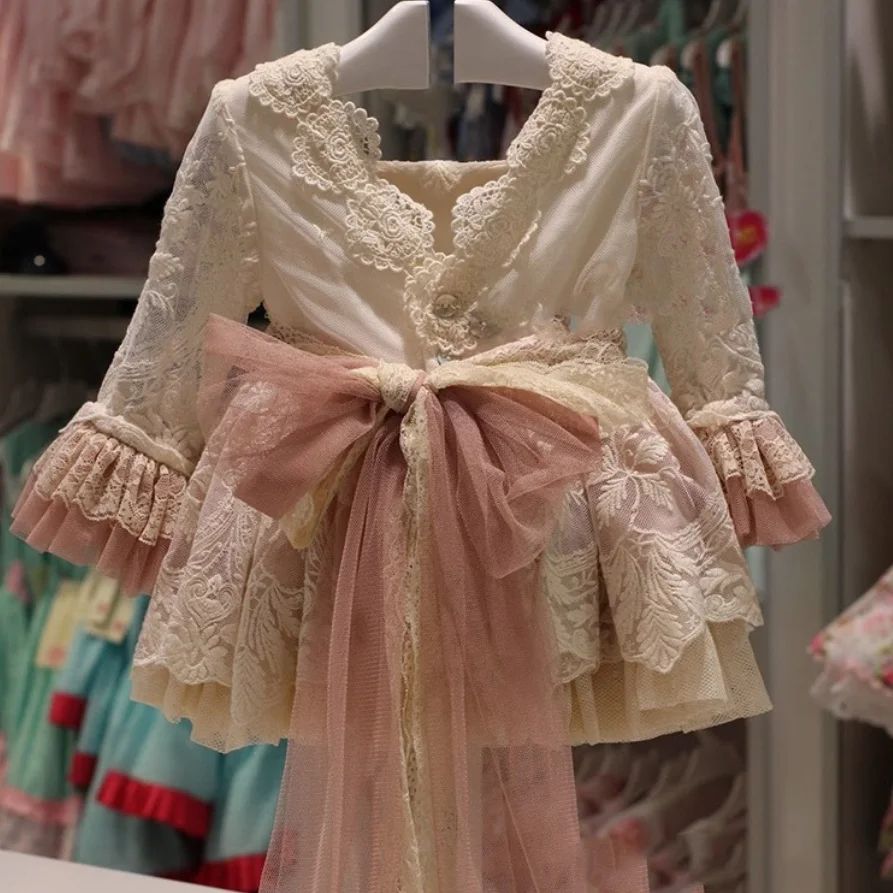 Spain princess Dress Girls vintage Lolita Birthday Party ball gown Dresses Infant Lace stitching Baby Girl g