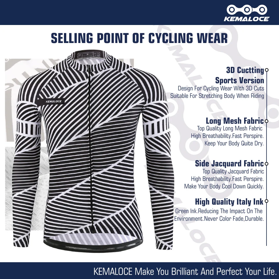 KEMALOCE Autumn Full Sleeves Cycling Jersey Wear Summer Men Bicycle Shirts Cheap Quick Dry Bike Jersey Sports Long Cycling Shirt