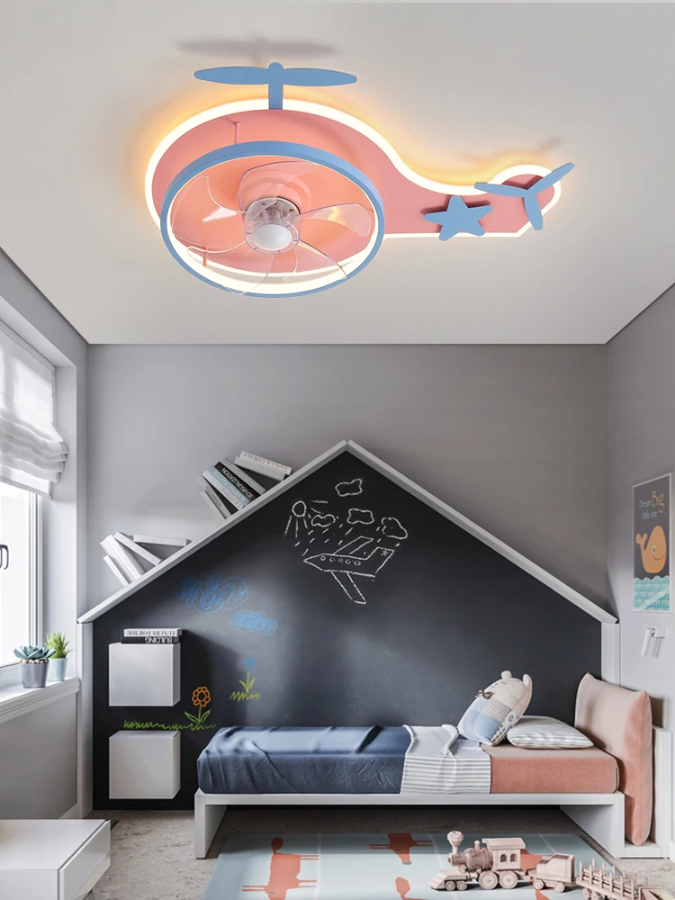 

Nordic simple children's room ceiling lamp creative aircraft fan lamp ultra thin bedroom invisible fan lamp