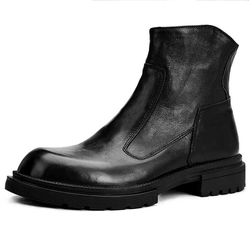 Short Boots Mens High Quality Genuine Leather Chelsea Boots male autumn winter British retro men shoes cowhide cowboy boots mens