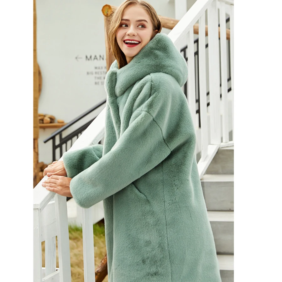 Abrigo de piel sintética con capucha para mujer, chaqueta gruesa y cálida de felpa amarilla y rosa, Chaqueta larga de moda, ropa de calle de manga