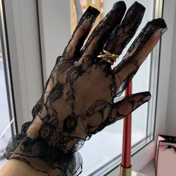 Gants sexy en dentelle noire pour femmes, mitaines pour la fête, longueur du poignet, accessoires de protection solaire, gants de conduite, mode de la mariée