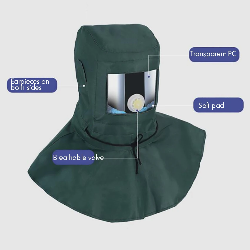 Full Face Protective Hat with Breathing Valve, Replaceable PC Lens Neck Elastic Rope, Canvas Industry Anti-dust Cap Hat