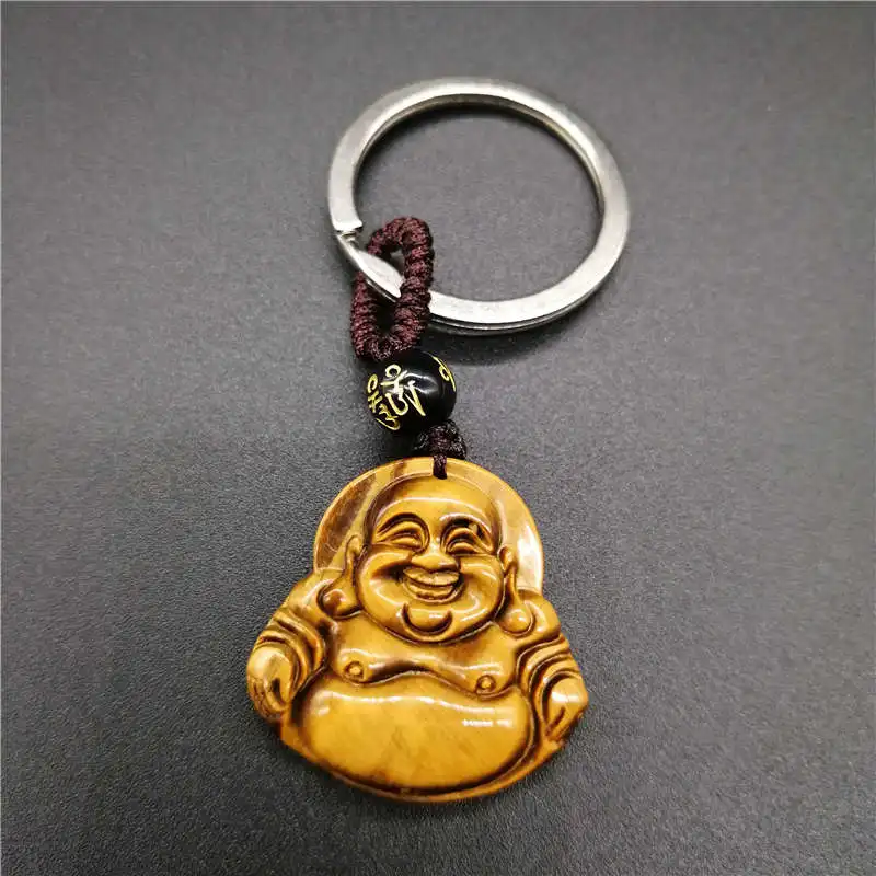 Hand Made Tiger eye stone KeyChain Maitreya Buddha KeyChain For Women Men KeyChain Jewelry