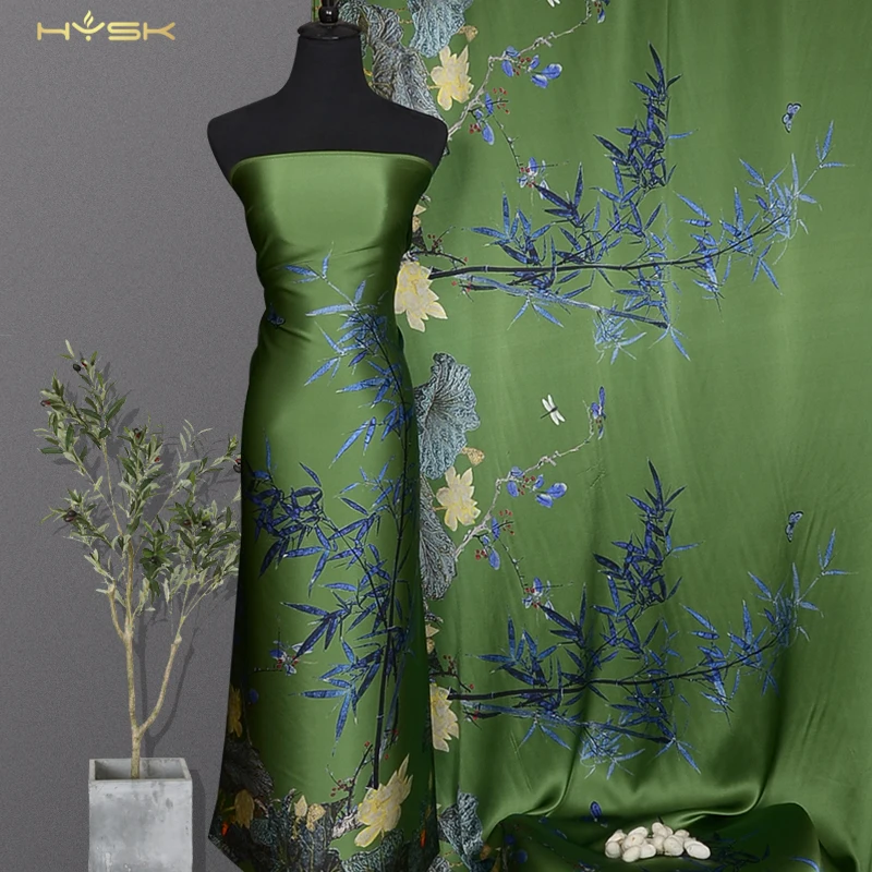 HYSK-Heavy Silk Satin Fabric, 100% Natural, Original, Floral Pattern, Geniune Printing, Sewing Textile for Clothing, E2259, 19mm