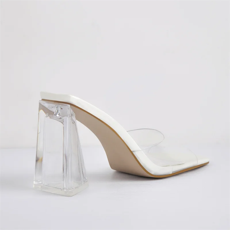 Onlymaker Summer Blue  PVC Square Toe Transparent High Heels Slip on Casual Fashion Party Dress Sandals