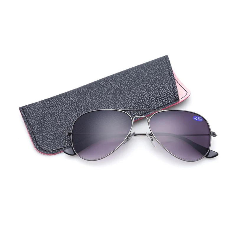 Unisex Pilot Bifocal Reading Sunglasses For Women Men Look Near Far Gradient Lens Presbyopic Glasses Magnifier Send Leather Case