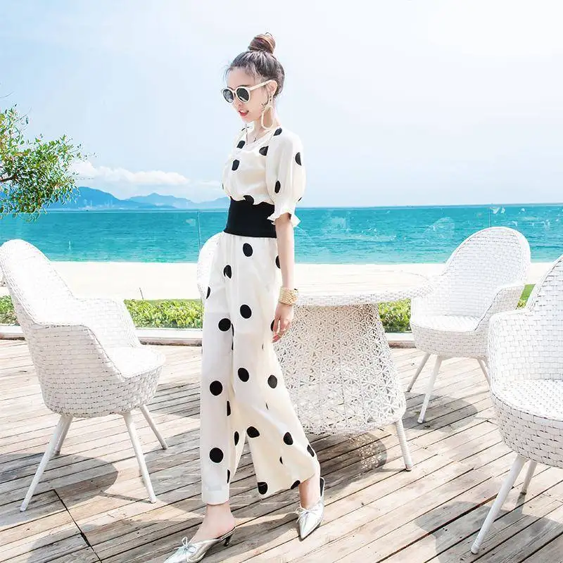 

Pants Suits Western Style 2021 Summer Casual Wide-leg Pants Women's Fashion Two-piece Women's Suits Summer Suits Women