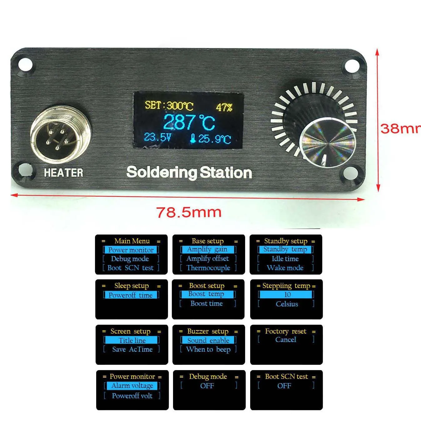 Aluminum Panel OLED Digital Soldering Iron Station Temperature Controller For T12 Handle Tip