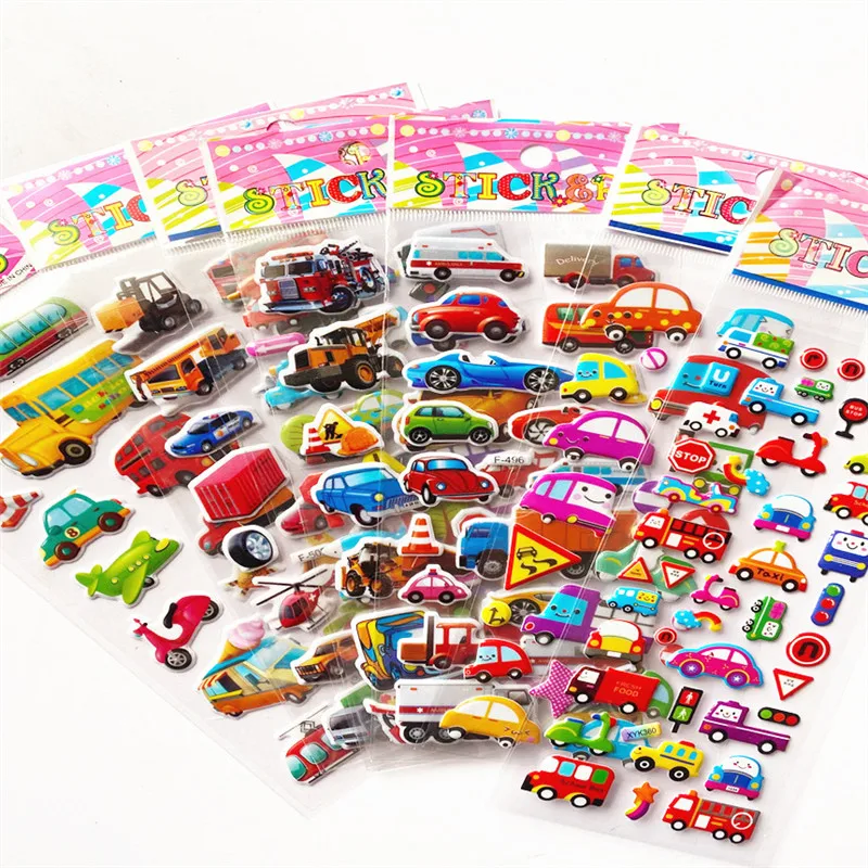 3D Stickers for Kids Toddlers 8 Different Sheets 3D Puffy Bulk Sticker Cartoon Education Classic Toy Children Boys Girl Gifts