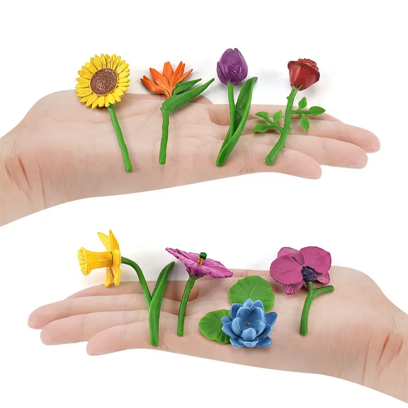 NEW Simulation Flower Plant Animal Insect Action Figures Sunflower Rose Model Realistic PVC Figurines Cognitive Toy for Children