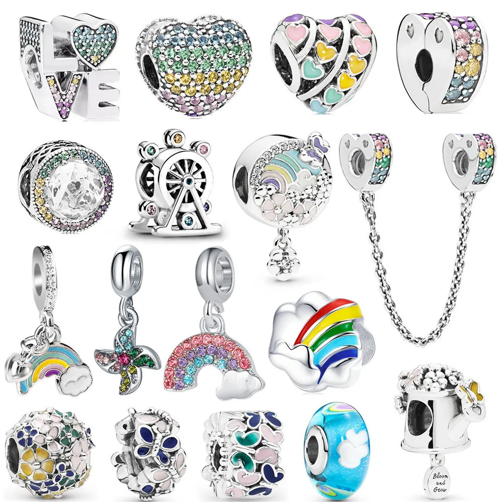 Rainbow Flower Windmill DIY Beads Suitable for Charm Bracelet Ladies European Jewelry Making