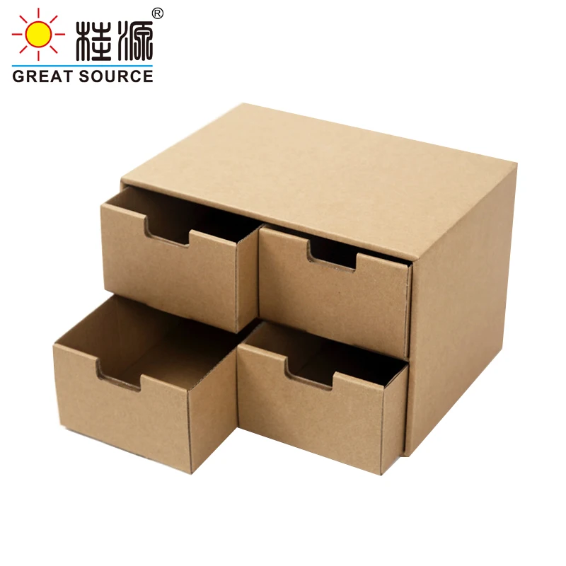 MQQ 2 Layers Storage Composable Cabinet Office 4 Drawers  Corrugate Foldable Home Storage Kraft Paper Environment Friendly(5PCS)