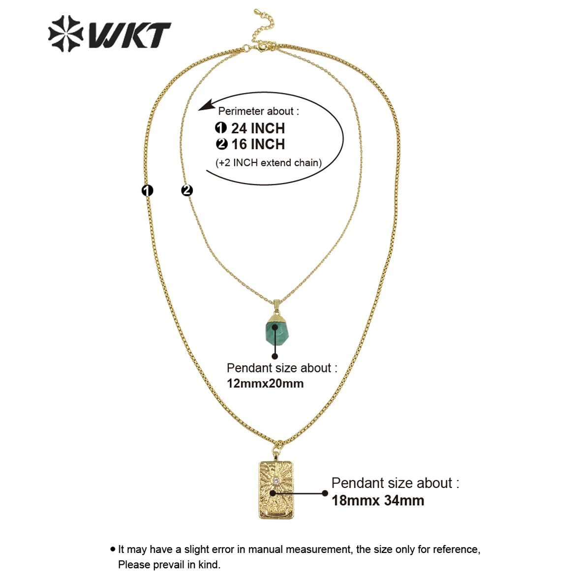 WT-N1280 Fashion Women Double Layer Chocker Chain Square Gold Color Metal Coin Stone Necklace Stone Charm Necklace 24inch