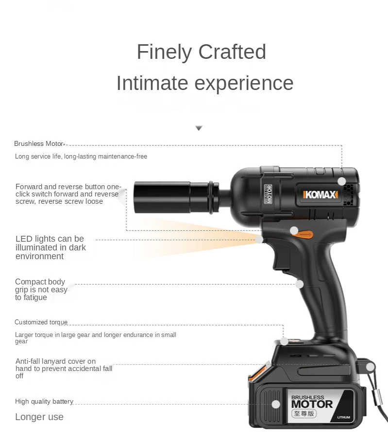 Brushless Impact ประแจไฟฟ้าชาร์จไฟฟ้าเสื้อปืน Infinitely Variable Speed Auto Repair