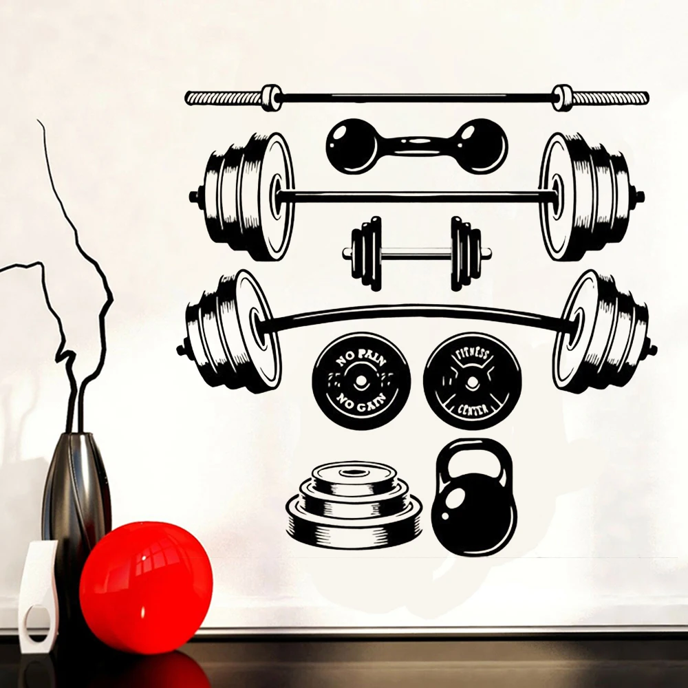 

Gym Logo Wall Sticker Dumbbells Gym Workout Vinyl Wall Decals for Gym Decoration Wallpaper Removable Wall Decor Sticker C369