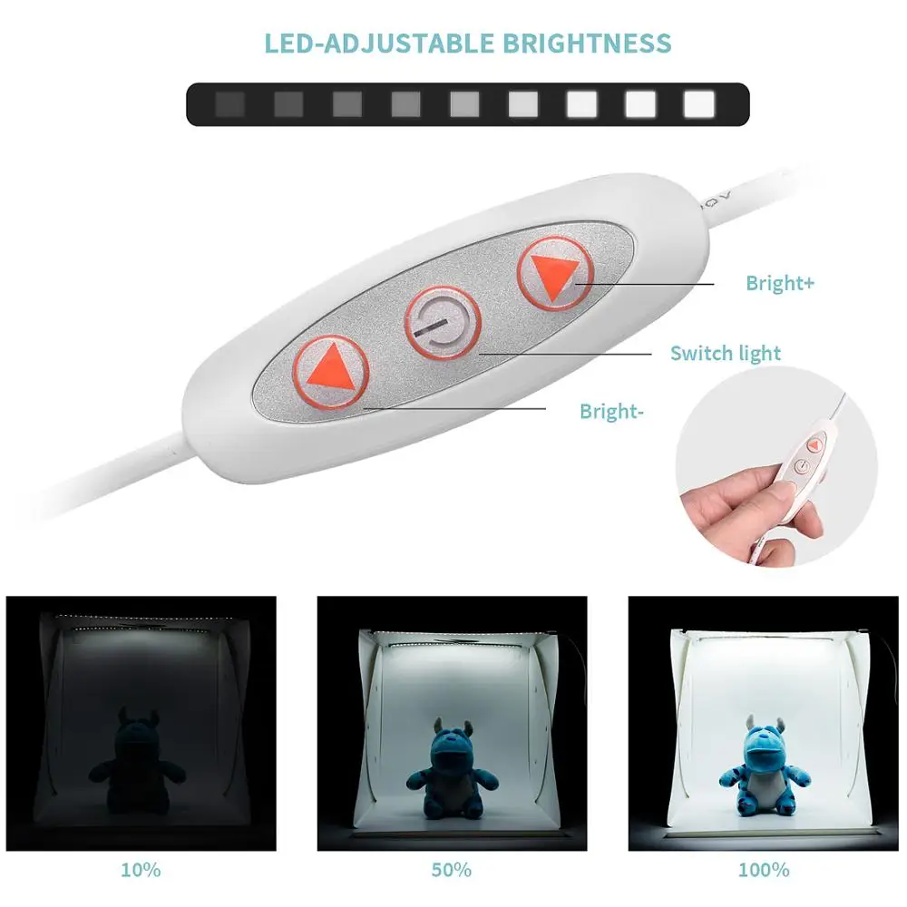 16x16inch Photo Light Box 40X40X40CM Foldable Photo Studio Box Portable Photo Photography Shooting Light Tent Kit with LED Light