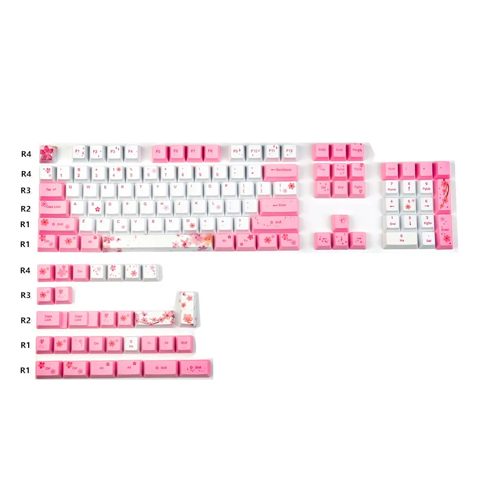 

PBT Keycap Sakura Blossoms Pink OEM профиль 134 клавиш полный набор краска Сублимация 1.75U 2U переключение для игровой механической клавиатуры