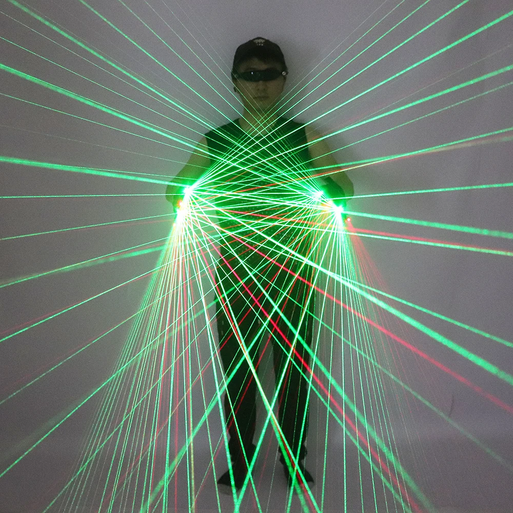 Vermelho e Verde Laser Luvas para Show de Palco, LED Multi Vigas, Luminous Costume Acessórios, Alta Qualidade, 2 em 1, Novo