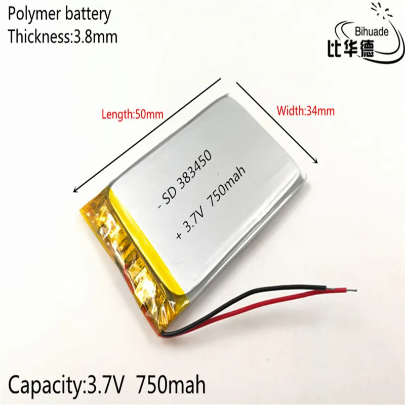 Free shipping 1pcs/lot 383450 3.7V 750 mah Lithium polymer battery With Protection Board For GPS