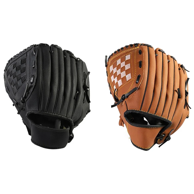 

Hot Kf-2Pcs 2 Colors Baseball Glove Softball Practice Equipment Right Hand For Adult Man Woman Train,Black & Brown 12.5 Inch