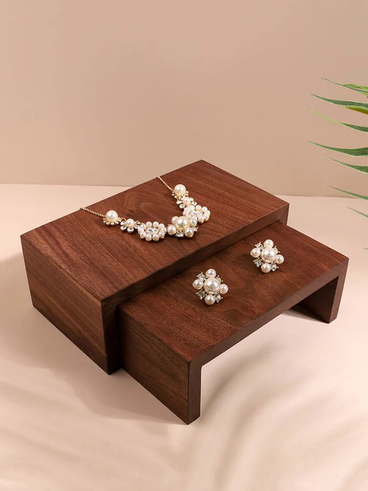 Black Walnut Solid Wood Jewelry Display Holder Rings Earrings Pendant Display Riser Stool