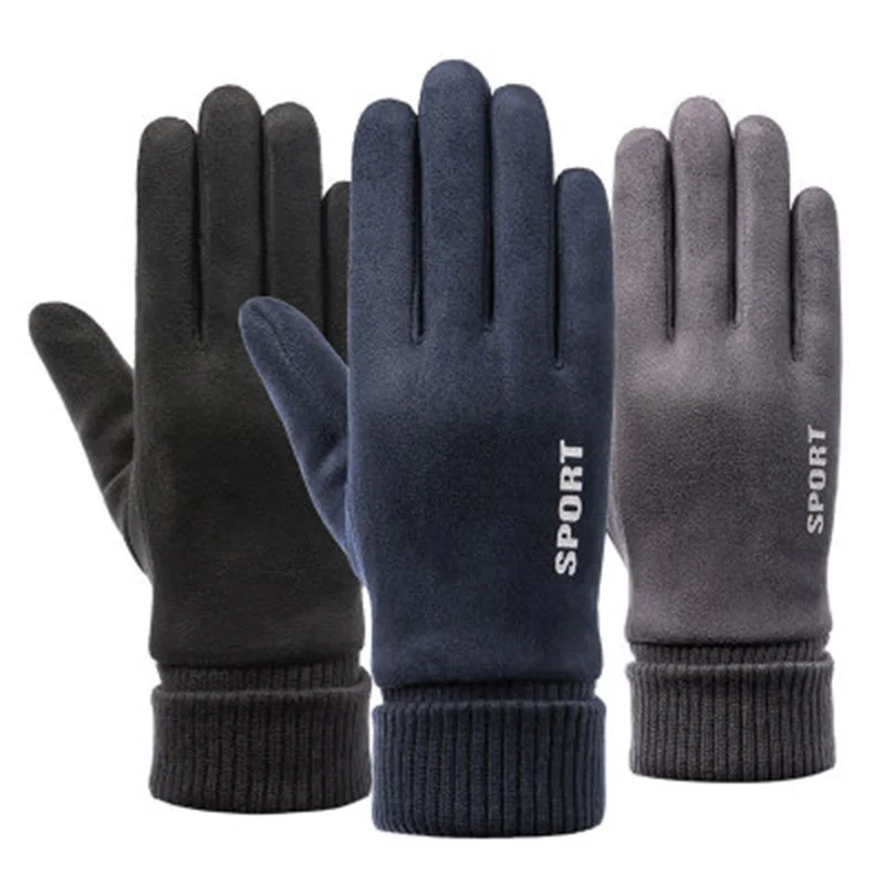 

Men Winter Touch Screen Gloves Men Plus Velvet Thicken Driving Warm Gloves Suede leather Non-slip Ski Riding Sports Gloves H77