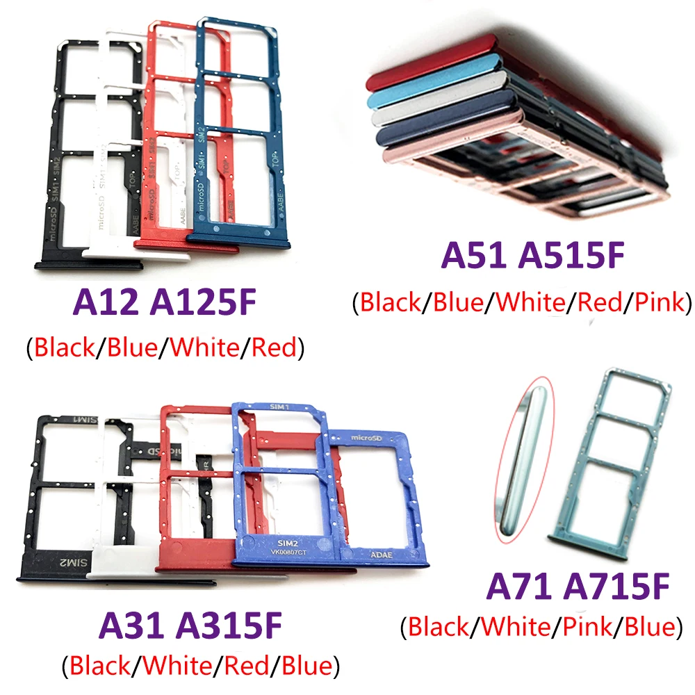 5Pcs/Lot，NEW For Samsung A12 A31 A51 A71 Repair SIM Card Tray chip Slot Holder Replacement Part Dual Card + Pin