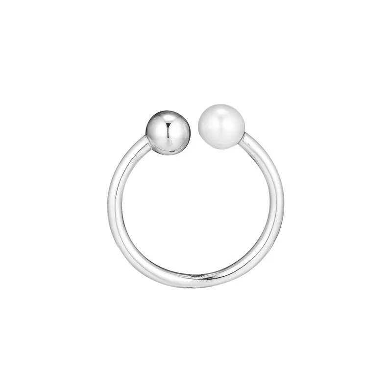 White Pearl Rings for Women Smooth Round Bead Open Rings 925 Sterling Silver Jewelry Charm Women Rings Accessories Fine Jewelry