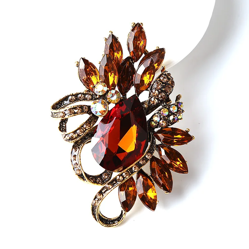Crystal Flower Brooches For Women Vintage Fashion Simple Design Pin Winter Jewelry 6 Colors Avaible Brooch Pin Gift