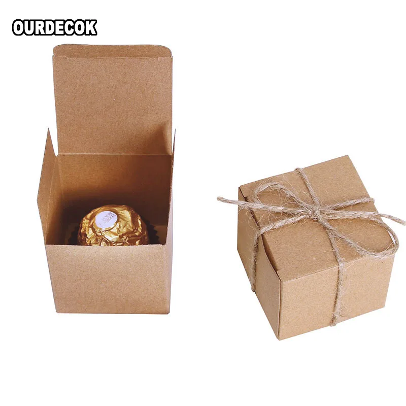 100 Pcs Kraft Square Wedding Favor Gift Boxes Party Wedding Favor Holder Chocolate Box Sweet Candy Bag