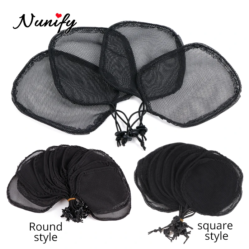 

Nunify 5Pcs/Lot Drawstring Ponytail Net Black Color Hair Net For Making Ponytail Afro Puff Bun Net Weaving Cap Wig Making Tool