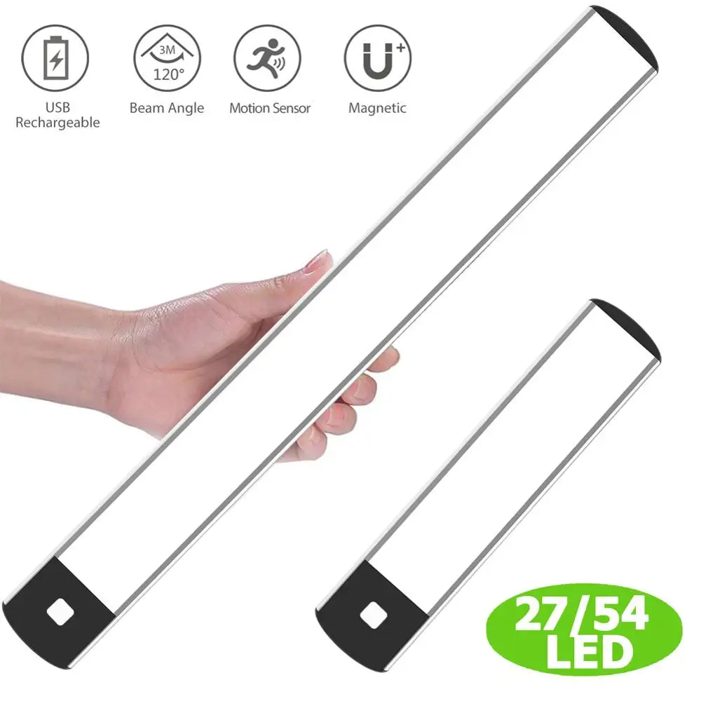 

27/54 LED s PIR датчик движения светодиодный светильник под шкаф USB Перезаряжаемый Автоматическое включение/выключение шкаф настенный светильник шкаф ночник