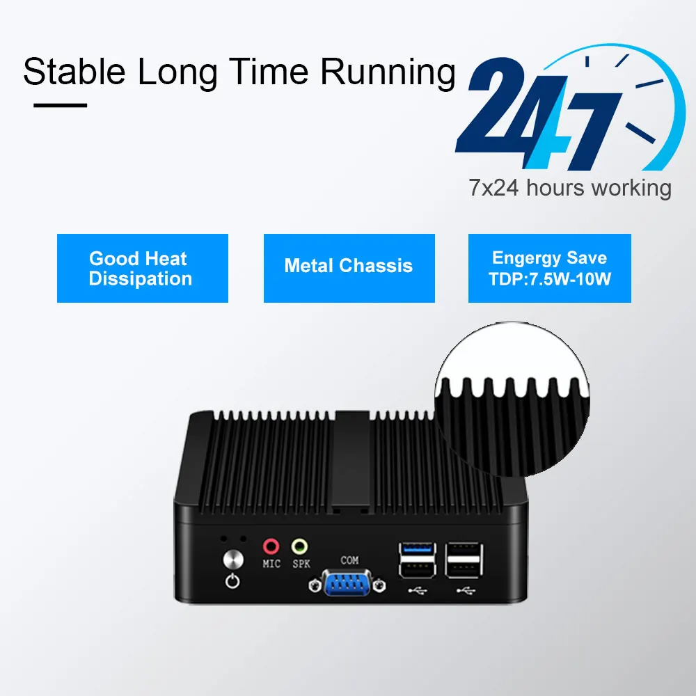 인텔 셀러론 J6412 N2930 J1900 미니 PC, 2개 기가비트 LAN 포트, 1개 USB3.0 포트, 3개 USB2.0 포트, 2개 RS232 포트, 팬리스 산업용 컴퓨터, 윈도우10 지원 썸네일 5