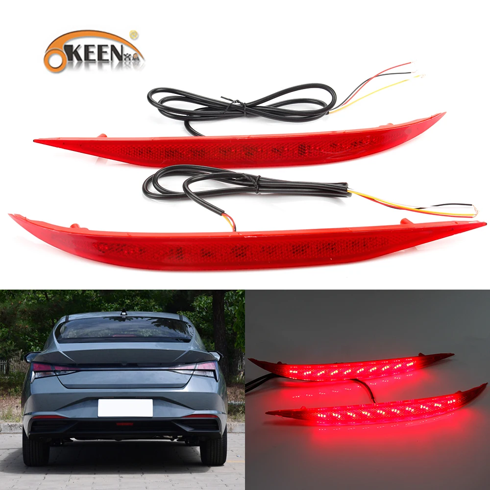 OKEEN Rear Bumper Reflector Lights For Car HYUNDAI Elantra 2021 Led Flow Turn Singal Lamps Tail Brake Warning Auto Bulbs Red 12V