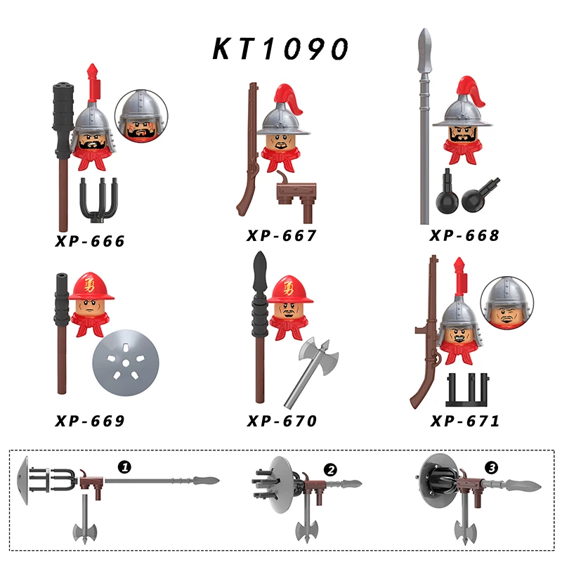 Koruit  KT1090 Total Ming Empire War Soldiers Action Figure Accessories Helmet Armor Building Blocks Brick Toys For Children