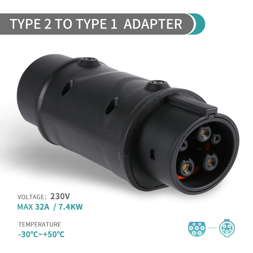 SaeJ 1772 To Tesla Adapter  T2-T1 Adapter Type 2 To Type 1 EV Charger Adapter 32A AC Electrical Plug EVSE Charging Connector