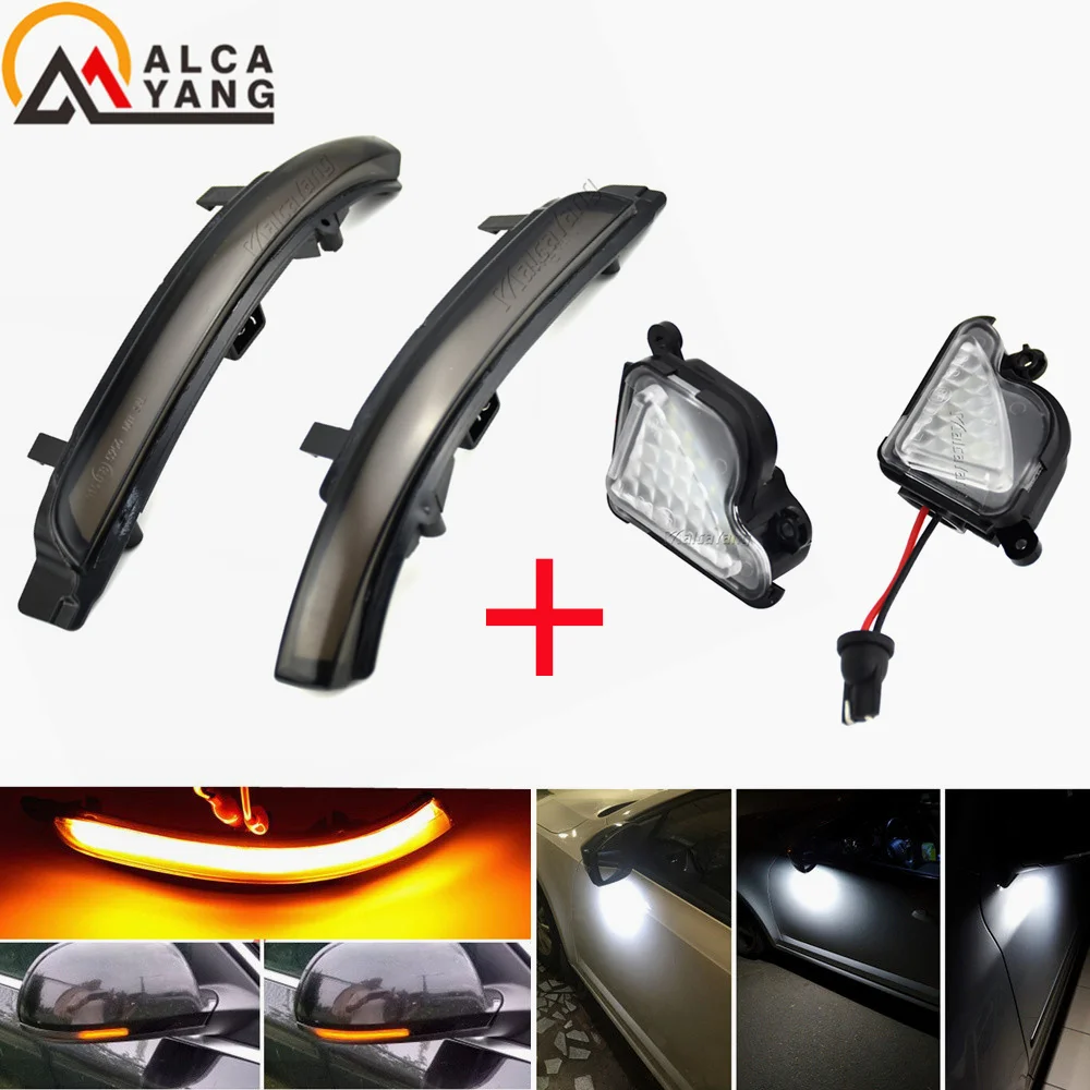 Puddle Lamp & Scroll Flashing Lamp Dynamic Blinker LED Turn Signal Mirror Light For Skoda Octavia 2 MK2 II A5 SuperB B6 3T