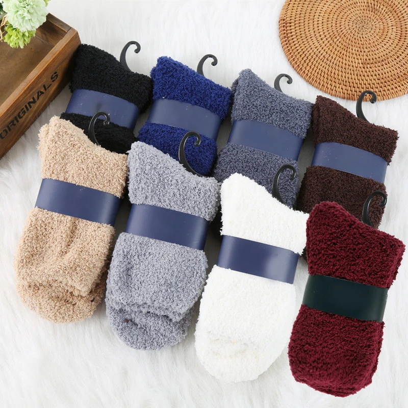 

1 Pair Men Women Solid Color Soft Fluffy Socks Thick Coral Velvet Winter Warm Socks Home Indoor Floor Terry Towel Fuzzy Sock