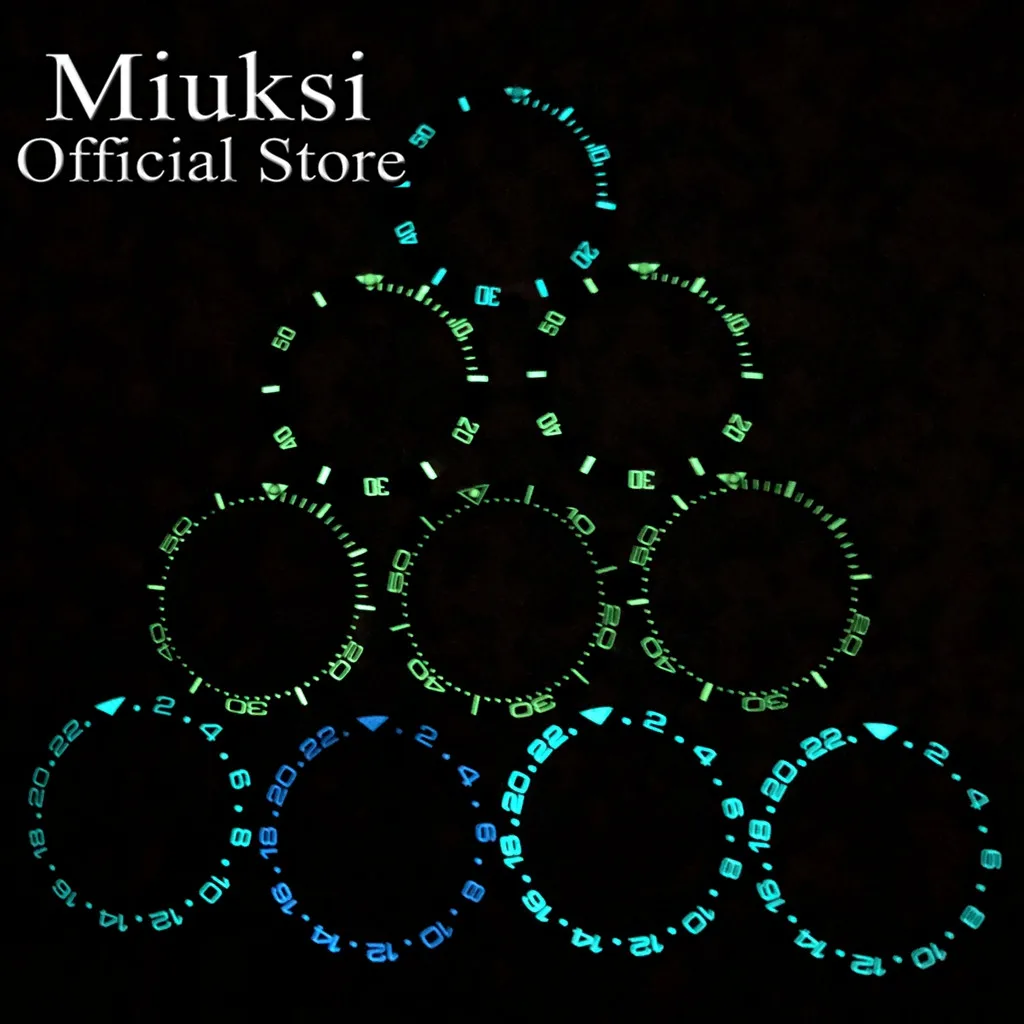 Miuksi 38mm super blue green luminous ceramic/titanium bezel insert fit 40mm watch case